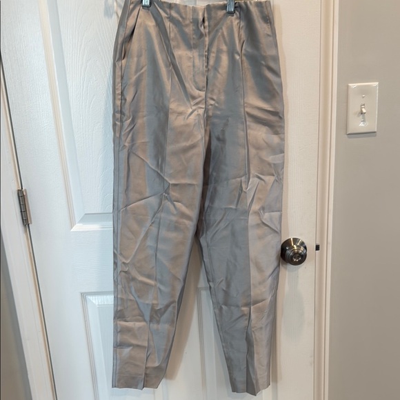 Theory 6 Ice Grey 100% Silk Trousers Shantung Twill Slim Taper Pant - Picture 14 of 16